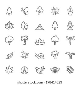 Set of  Outline Stroke Natural Icons Vector Illustration