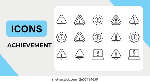 Conjunto de ícones de alerta de estilo de estrutura de tópicos Sinais de aviso e elementos de realização para design de interface do usuário