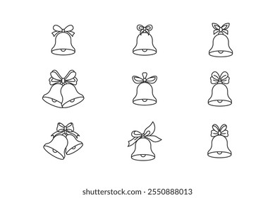 set of outline style christmas bells icons