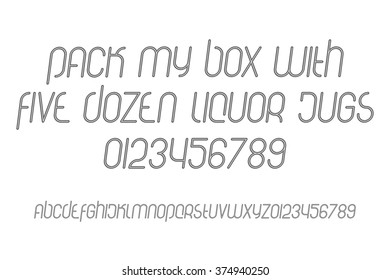 set of outline style, isolated alphabet letters and numbers. vector contemporary, italic font type design. modern, slanted typeface template