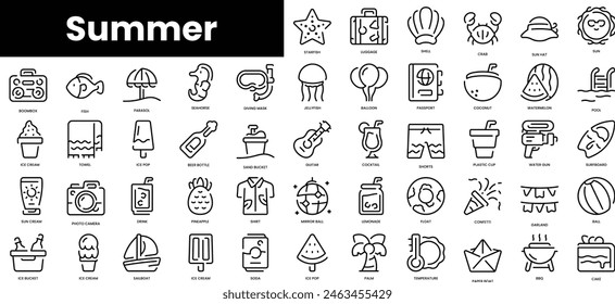 Set of outline summer icons. Minimalist thin linear web icon set. vector illustration.