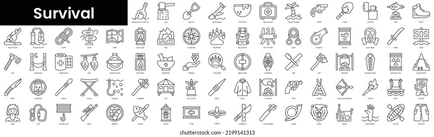 Set of outline survival icons. Minimalist thin linear web icons bundle. vector illustration.