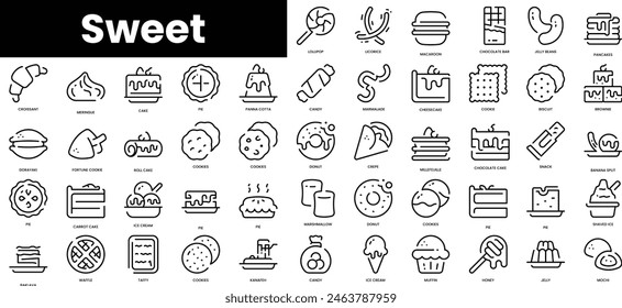 Set of outline sweet icons. Minimalist thin linear web icon set. vector illustration.