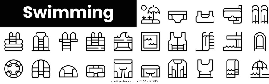 Set of outline swimming icons. Minimalist thin linear web icon set. vector illustration.