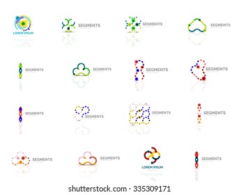 Conjunto de redemoinho de contorno e círculo logotipos geométricos abstratos mínimos, ícones de negócios lineares feitos de segmentos de linha, elementos. Ilustração vetorial de loop, conceitos de infinidade