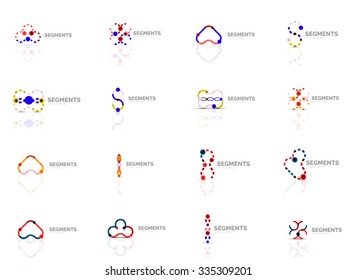Set of outline swirl and circle minimal abstract geometric logos, linear business icons made of line segments, elements. Vector illustration of loop, inifnity concepts