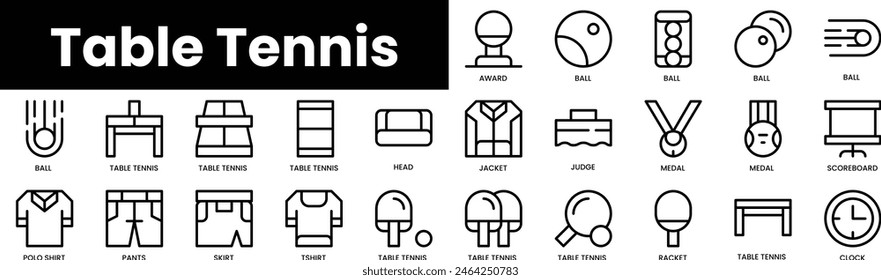 Set of outline table tennis icons. Minimalist thin linear web icon set. vector illustration.