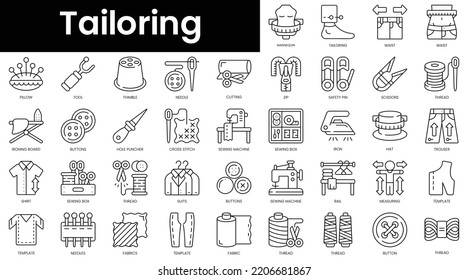 Set of outline tailoring icons. Minimalist thin linear web icon set. vector illustration.
