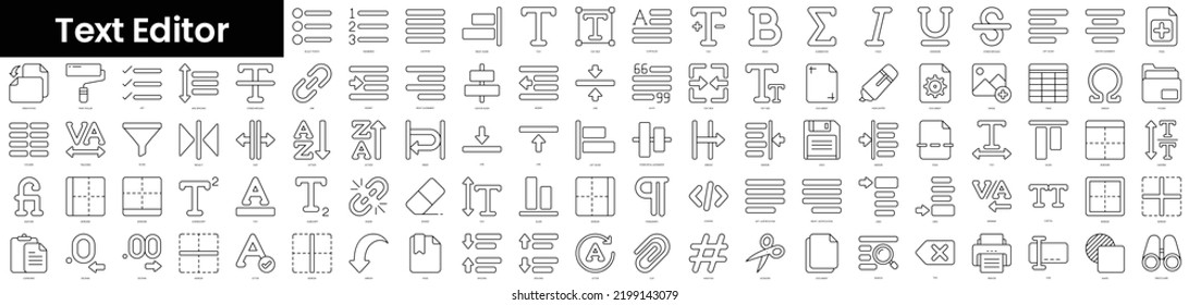 Set Of Outline Text Editor Icons. Minimalist Thin Linear Web Icons Bundle. Vector Illustration.