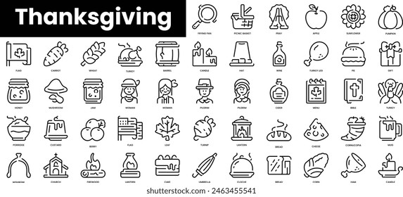 Set of outline thanksgiving icons. Minimalist thin linear web icon set. vector illustration.