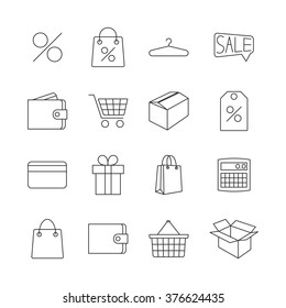 Set of outline thin line shopping icons isolated on white background, vector illustration.
