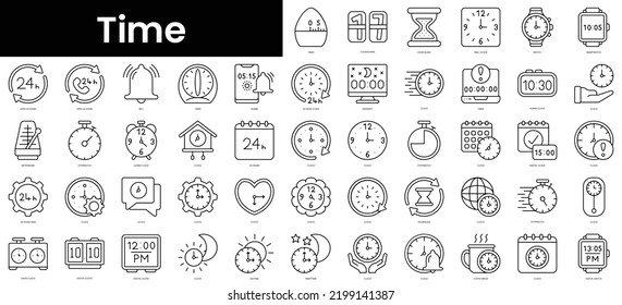 Set of outline time icons. Minimalist thin linear web icons bundle. vector illustration.