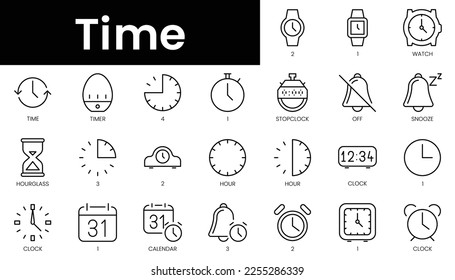 Set of outline time icons. Minimalist thin linear web icon set. vector illustration.