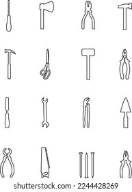 Set of Outline Tools Icon Illustration Isolated on White Background, Vector Illustration