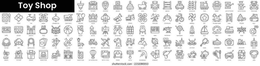 Set of outline toy shop icons. Minimalist thin linear web icon set. vector illustration.