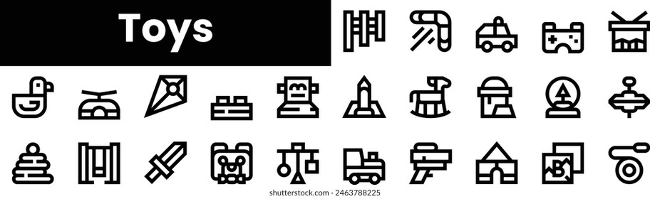 Set of outline toys icons. Minimalist thin linear web icon set. vector illustration.