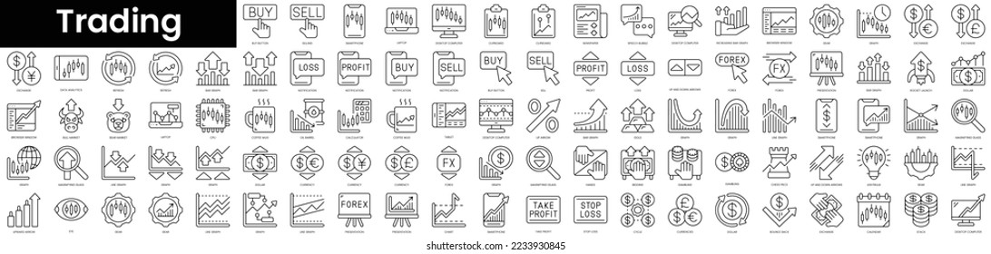 Set of outline trading icons. Minimalist thin linear web icon set. vector illustration.