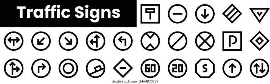 Set of outline traffic signs icons. Minimalist thin linear web icon set. vector illustration.