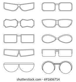 Set of outline transparent icons of glasses of different shapes. Vector Illustration.