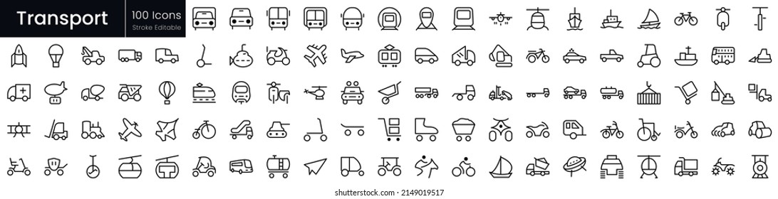 Set of outline Transport icons. Editable stroke thin line icons bundle. Vector illustration