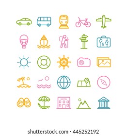 Set of outline travel icons. Vector thin icons for web, print, mobile applications