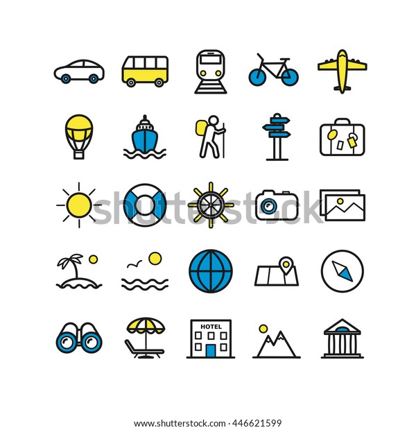 Set of outline travel icons. Vector thin icons for\
web, print, mobile apps 