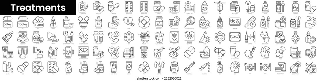 Set of outline treatments icons. Minimalist thin linear web icon set. vector illustration.