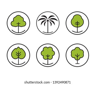 Set of outline Tree icon. Abstract Tree thin icons. Outline linear Plants. Editable stroke fill. Tree simple isolated vector symbol. Vector Illustration. Plants and garden.