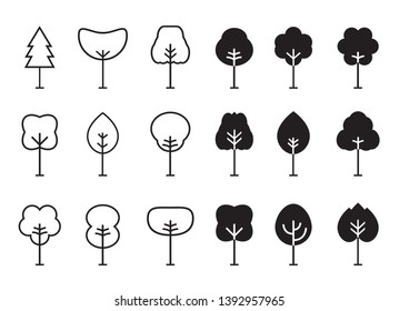 Set of outline Tree icon. Abstract Tree thin icons. Outline linear Plants. Editable stroke fill. Tree simple isolated vector symbol. Vector Illustration. Plants and garden.