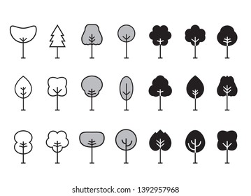 Set of outline Tree icon. Abstract Tree thin icons. Outline linear Plants. Editable stroke fill. Tree simple isolated vector symbol. Vector Illustration. Plants and garden.