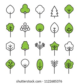 Set of outline Trees icons. Vector Illustration. Plants and garden.