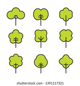 Set of outline Trees icons. Vector Illustration. Plants and garden.