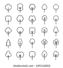 Set of outline Trees icons. Vector Illustration. Plants and garden.