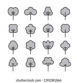 Set of outline Trees icons. Vector Illustration. Plants and garden.