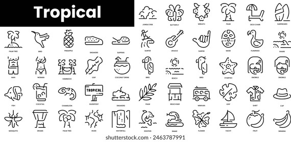 Set of outline tropical icons. Minimalist thin linear web icon set. vector illustration.