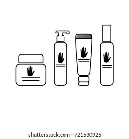 Set of Outline tubes and bottles hands care vector icon.