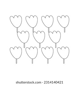 set of outline tulip flower vector illustration