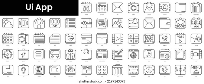 Set of outline ui app icons. Minimalist thin linear web icons bundle. vector illustration.