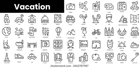 Set of outline vacation icons. Minimalist thin linear web icon set. vector illustration.