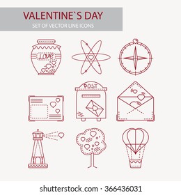Set of outline valentine icons. Can use for design wrapping paper, packaging, scrap-booking, sites