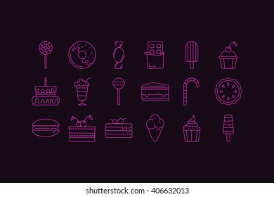 Set of outline vector Dessert and Sweet  icon