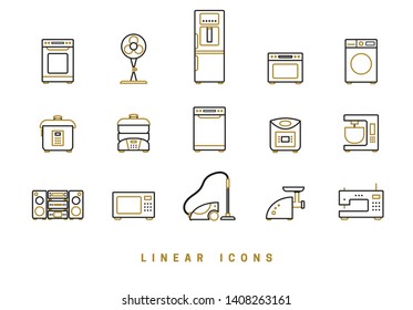 Set of outline vector home appliances icons for web design in simple linear style isolated on white background