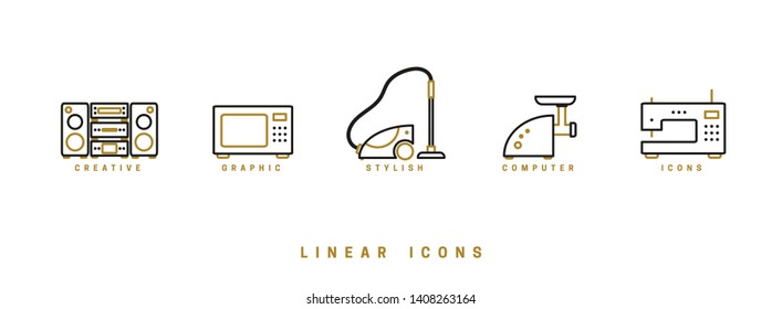 Set of outline vector home appliances icons for web design in simple linear style isolated on white background