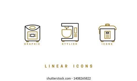 Set of outline vector home appliances icons for web design in simple linear style isolated on white background