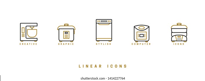Set of outline vector home appliances icons for web design in simple linear style isolated on white background