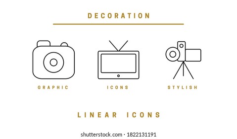 Set of outline vector home appliances icons for web design in simple linear style isolated on white background