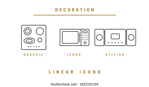 Set of outline vector home appliances icons for web design in simple linear style isolated on white background