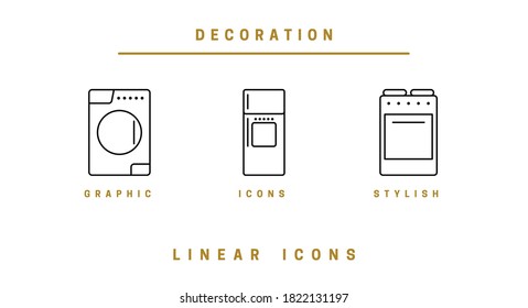 Set of outline vector home appliances icons for web design in simple linear style isolated on white background