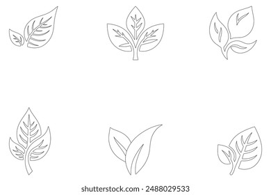 Conjunto de iconos vectoriales de contorno con hojas y Elementos naturales, perfecto para temas ecológicos