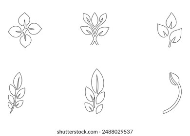 Set of Outline Vector Icons featuring Leaves and nature elements, perfect for ecological themes